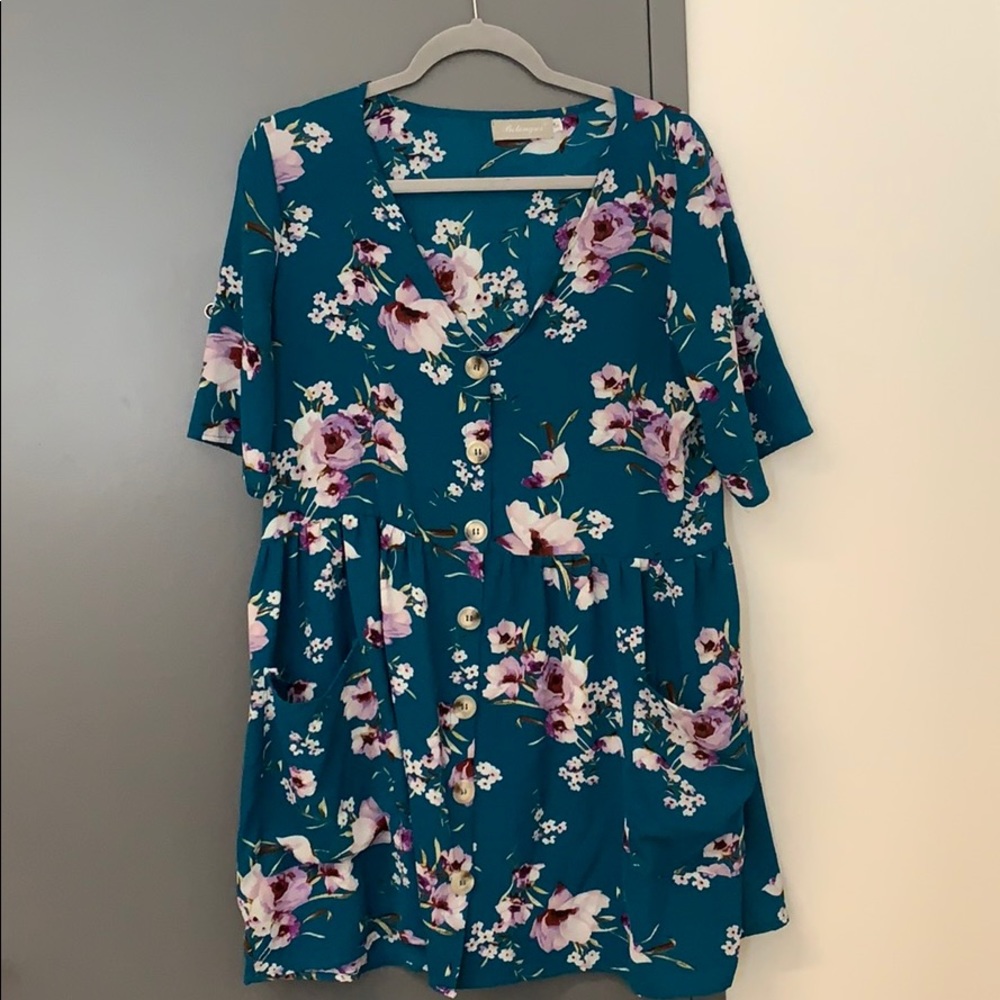 Blue Floral Flowy Dress